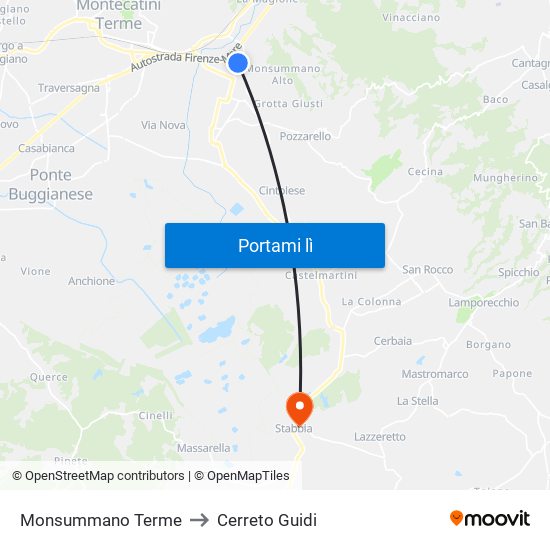 Monsummano Terme to Cerreto Guidi map
