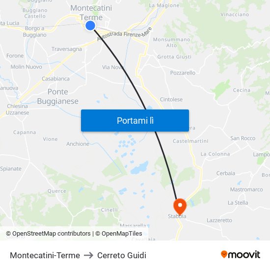 Montecatini-Terme to Cerreto Guidi map