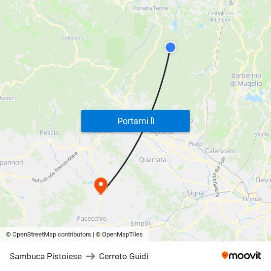 Sambuca Pistoiese to Cerreto Guidi map