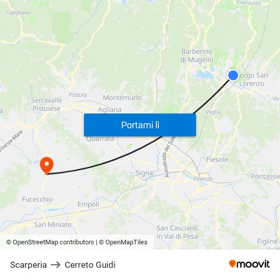 Scarperia to Cerreto Guidi map