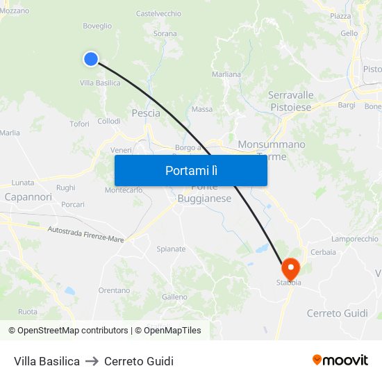 Villa Basilica to Cerreto Guidi map