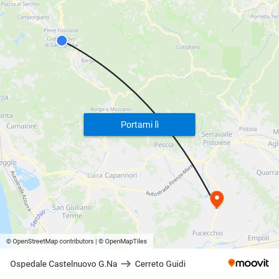 Ospedale Castelnuovo G.Na to Cerreto Guidi map