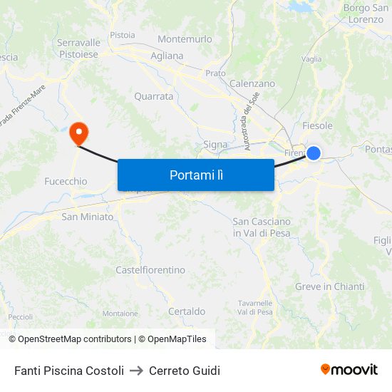 Fanti  Piscina Costoli to Cerreto Guidi map
