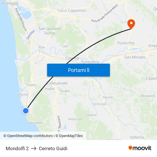 Mondolfi 2 to Cerreto Guidi map