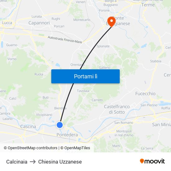 Calcinaia to Chiesina Uzzanese map