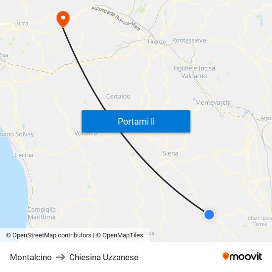 Montalcino to Chiesina Uzzanese map
