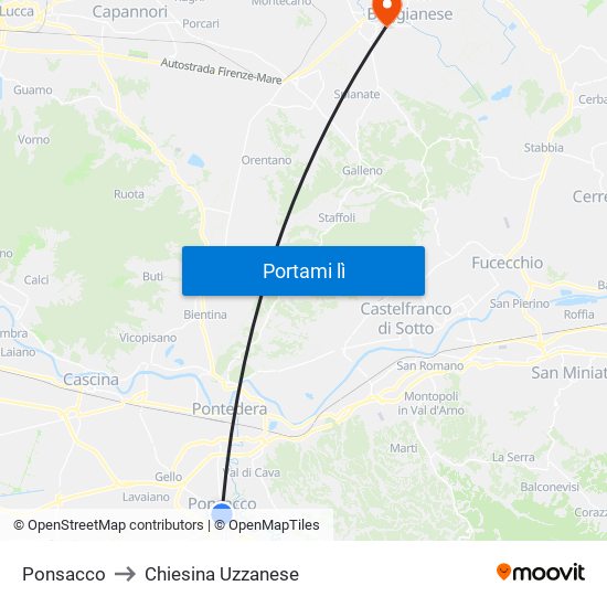 Ponsacco to Chiesina Uzzanese map