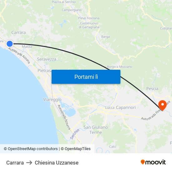 Carrara to Chiesina Uzzanese map