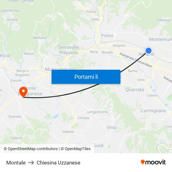 Montale to Chiesina Uzzanese map