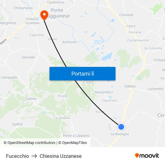 Fucecchio to Chiesina Uzzanese map