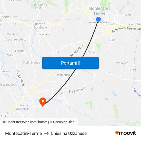 Montecatini-Terme to Chiesina Uzzanese map