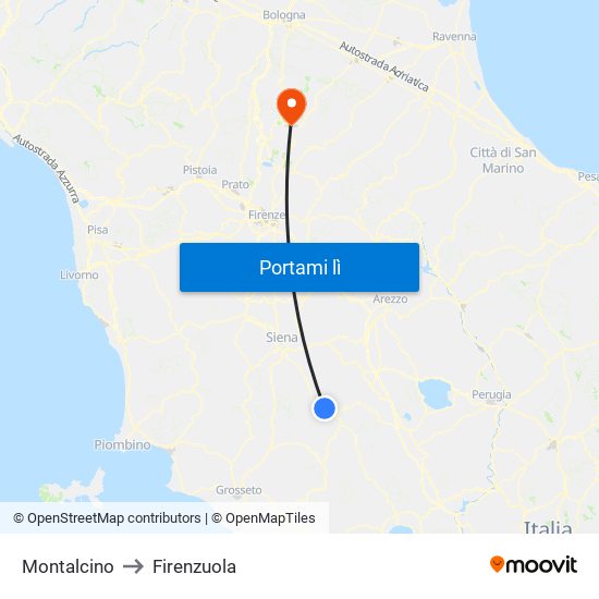 Montalcino to Firenzuola map