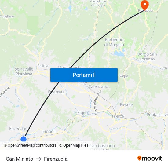 San Miniato to Firenzuola map
