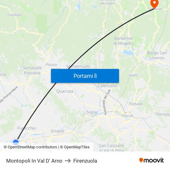 Montopoli In Val D' Arno to Firenzuola map