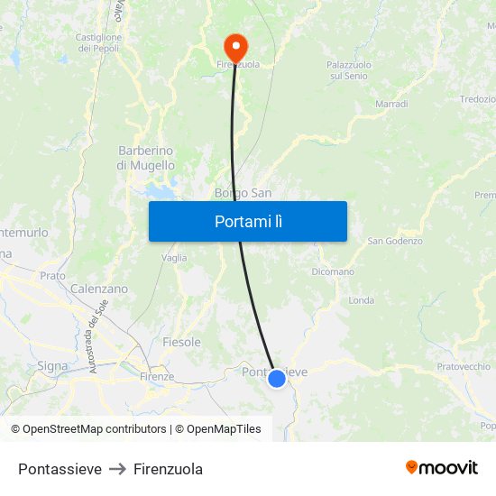 Pontassieve to Firenzuola map