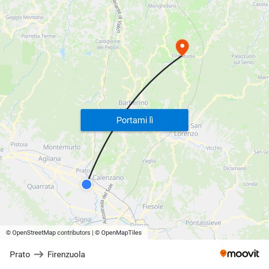 Prato to Firenzuola map