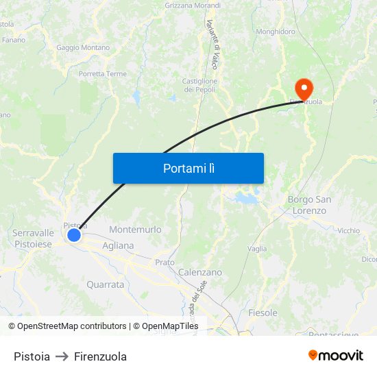 Pistoia to Firenzuola map