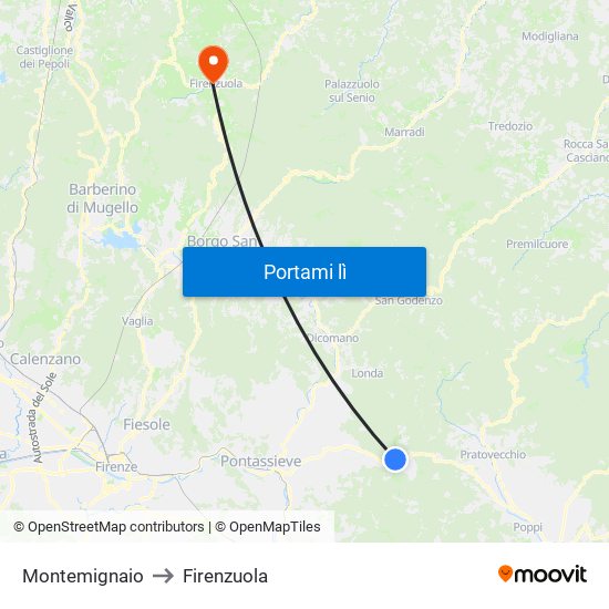 Montemignaio to Firenzuola map
