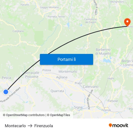 Montecarlo to Firenzuola map