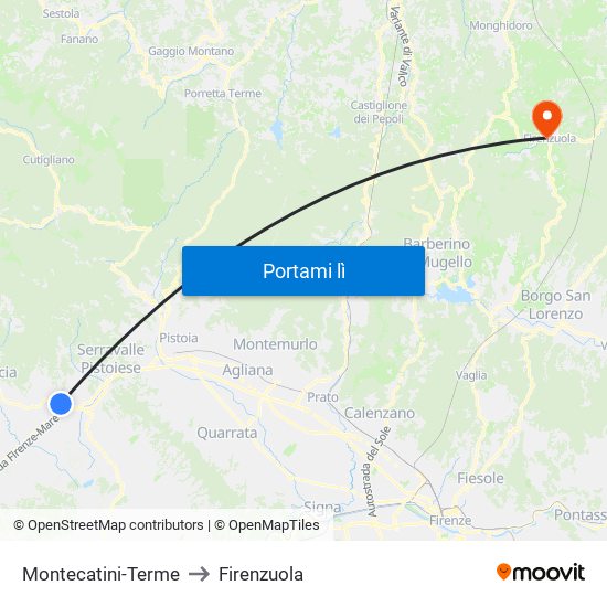 Montecatini-Terme to Firenzuola map