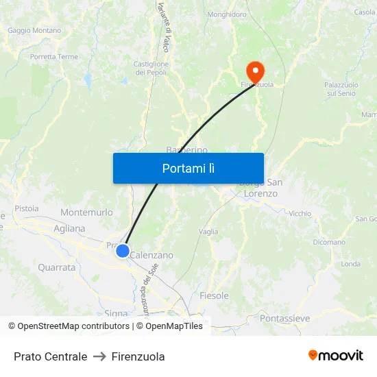 Prato Centrale to Firenzuola map