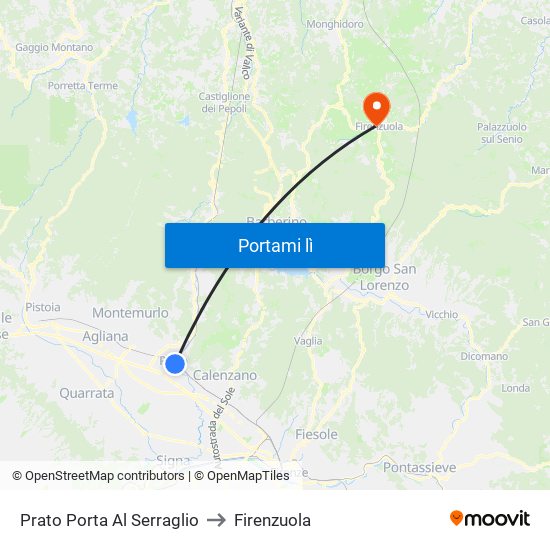 Prato Porta Al Serraglio to Firenzuola map