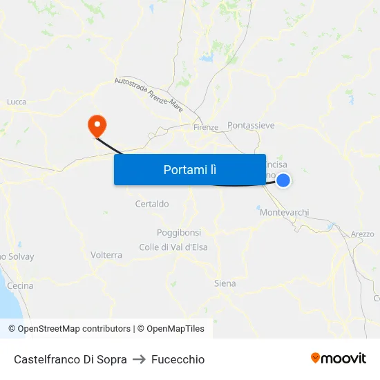 Castelfranco Di Sopra to Fucecchio map
