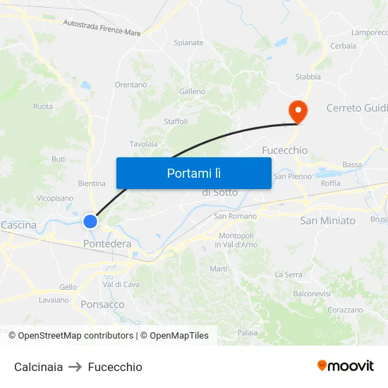 Calcinaia to Fucecchio map