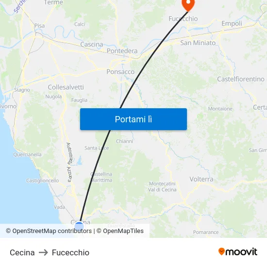 Cecina to Fucecchio map