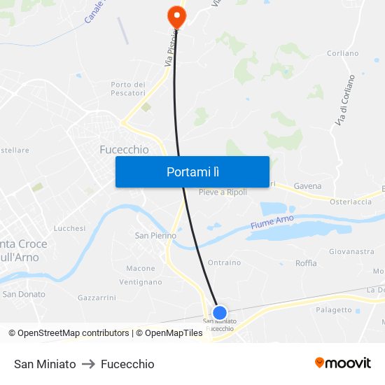 San Miniato to Fucecchio map