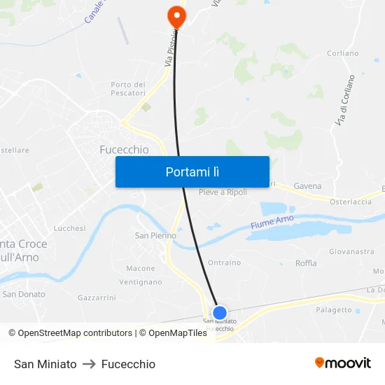 San Miniato to Fucecchio map