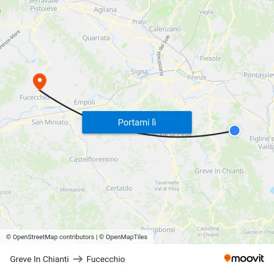 Greve In Chianti to Fucecchio map