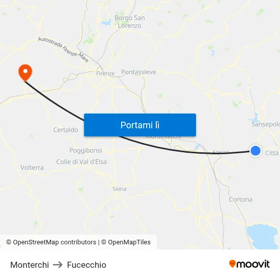 Monterchi to Fucecchio map