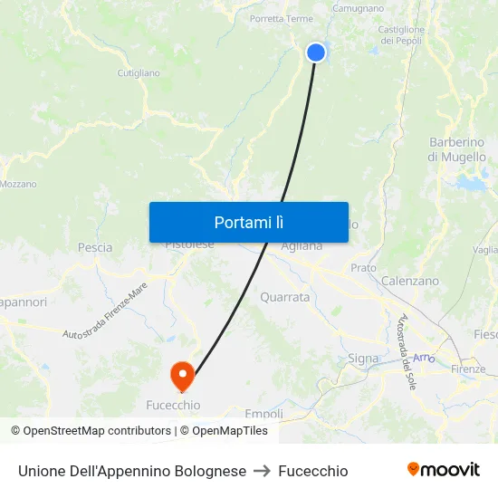 Unione Dell'Appennino Bolognese to Fucecchio map