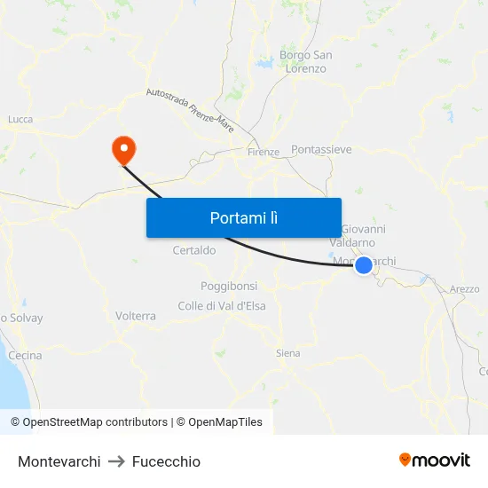 Montevarchi to Fucecchio map