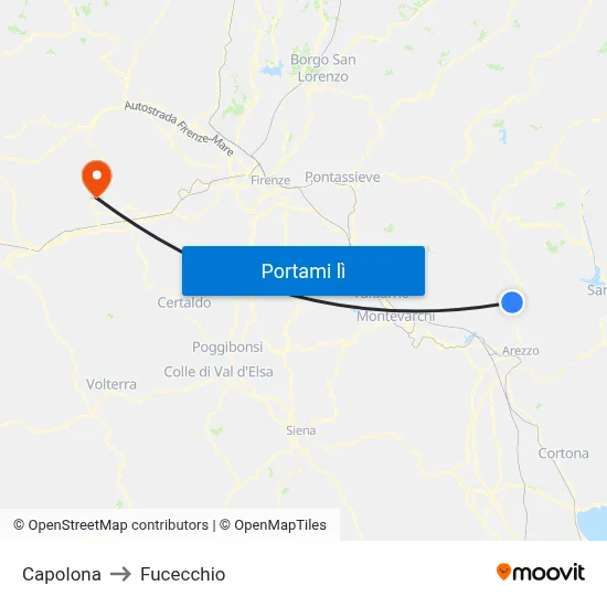 Capolona to Fucecchio map