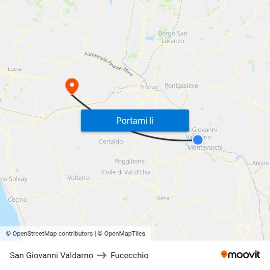 San Giovanni Valdarno to Fucecchio map
