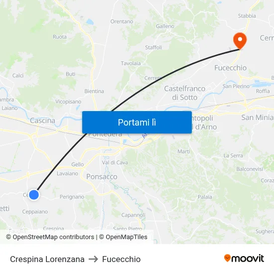 Crespina Lorenzana to Fucecchio map