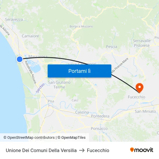 Unione Dei Comuni Della Versilia to Fucecchio map