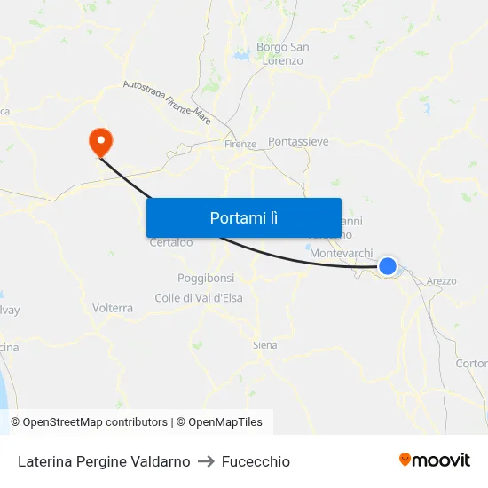 Laterina Pergine Valdarno to Fucecchio map