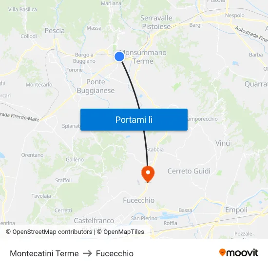 Montecatini Terme to Fucecchio map