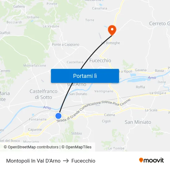 Montopoli In Val D'Arno to Fucecchio map
