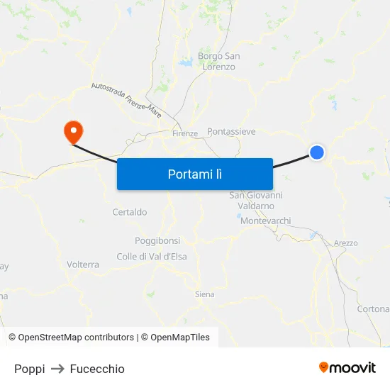 Poppi to Fucecchio map