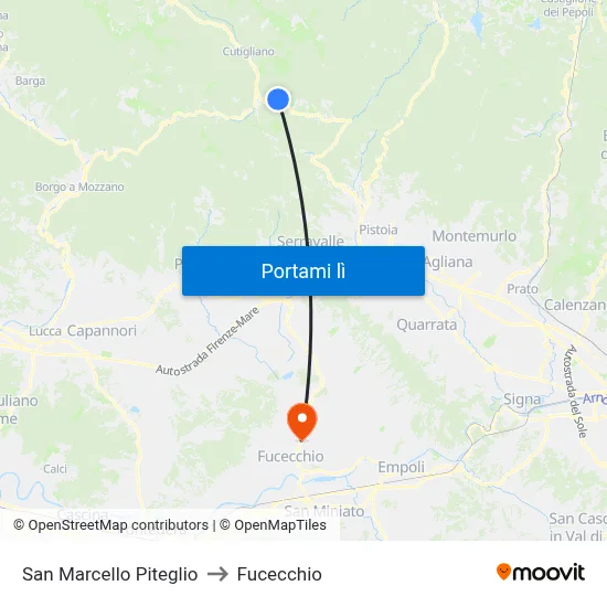 San Marcello Piteglio to Fucecchio map