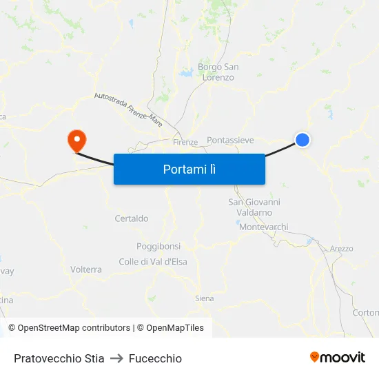 Pratovecchio Stia to Fucecchio map