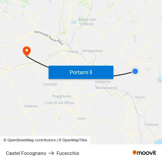 Castel Focognano to Fucecchio map
