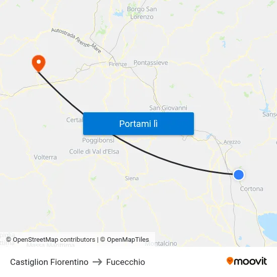 Castiglion Fiorentino to Fucecchio map