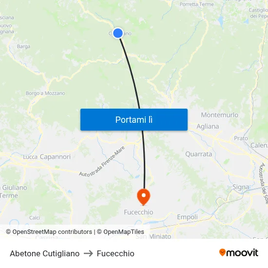 Abetone Cutigliano to Fucecchio map