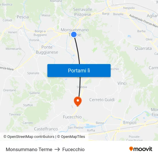 Monsummano Terme to Fucecchio map