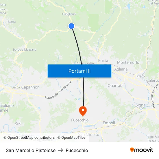 San Marcello Pistoiese to Fucecchio map